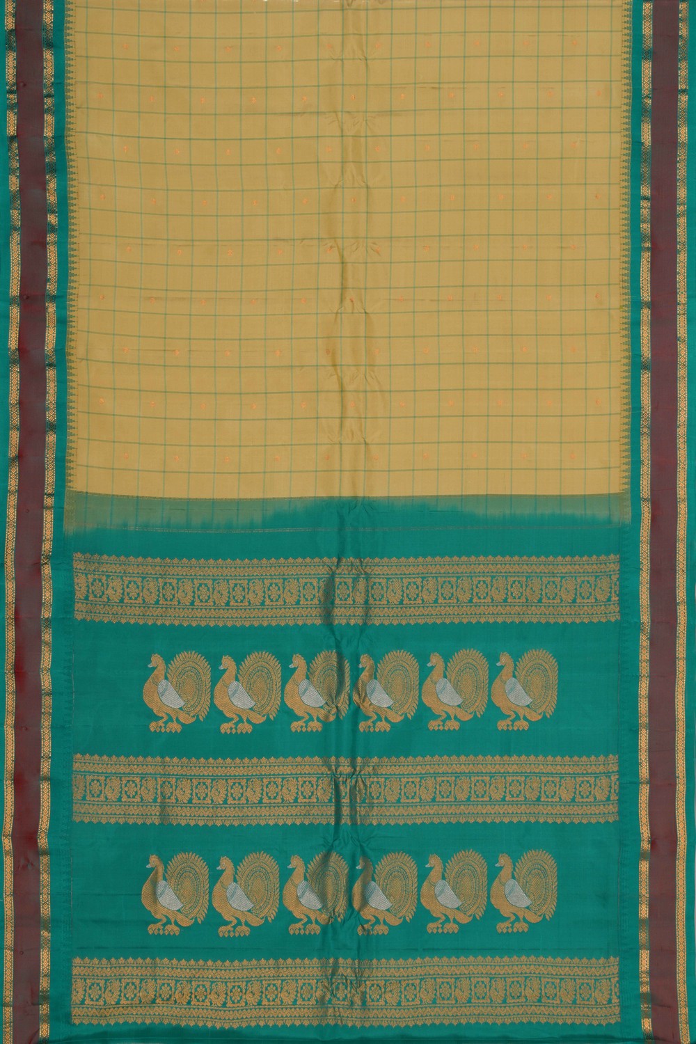 Image of Gadwal Silk Light-Green Kattam Saree